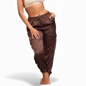 Aerie Satin Chocolate Brown Jogger Pants